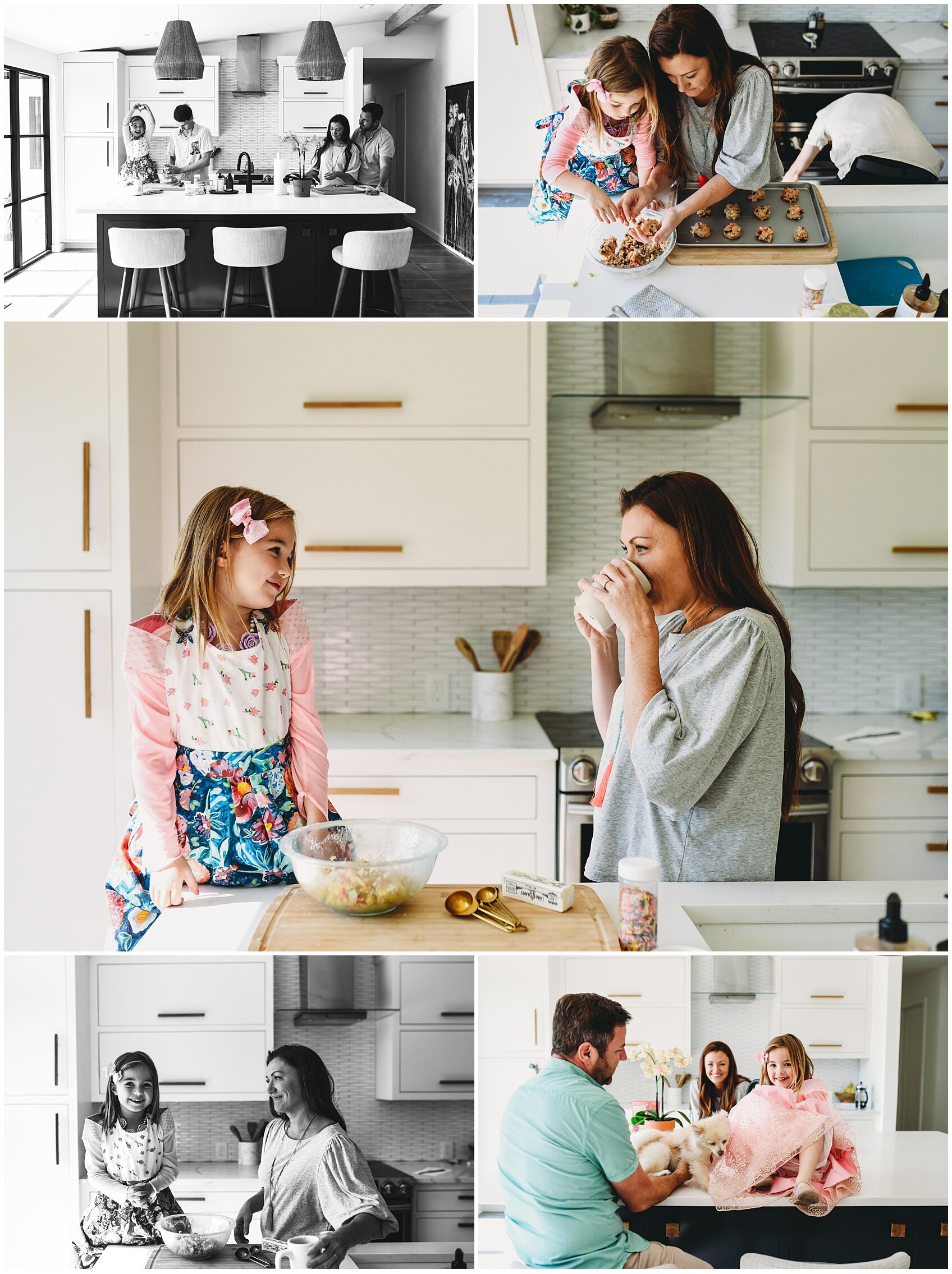 a family in the kitchen at home