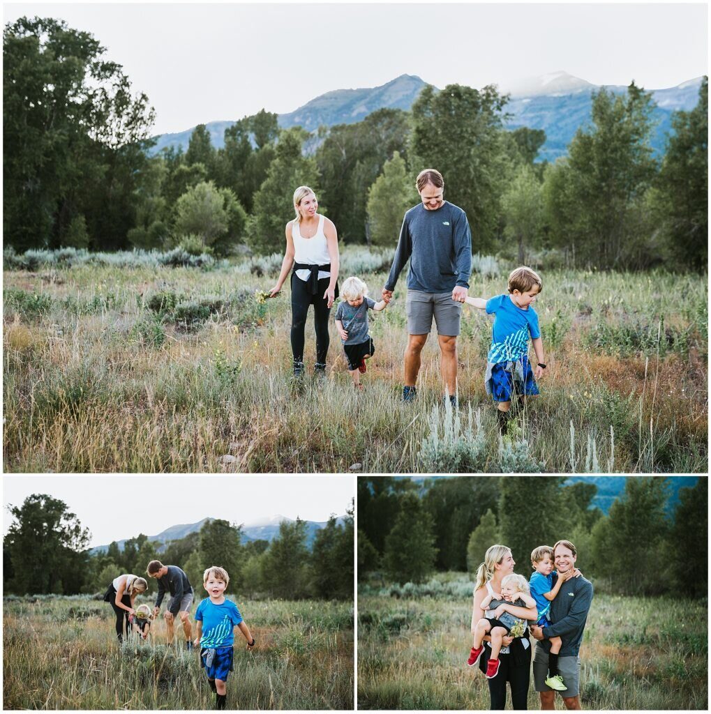 family of 4 hiking in Jackson Hole, Whyoming