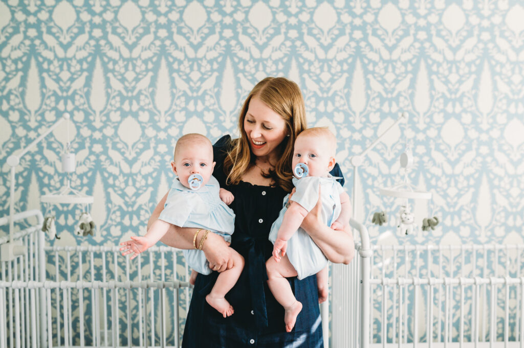 fort worth family photography session at home with twins in a nursery