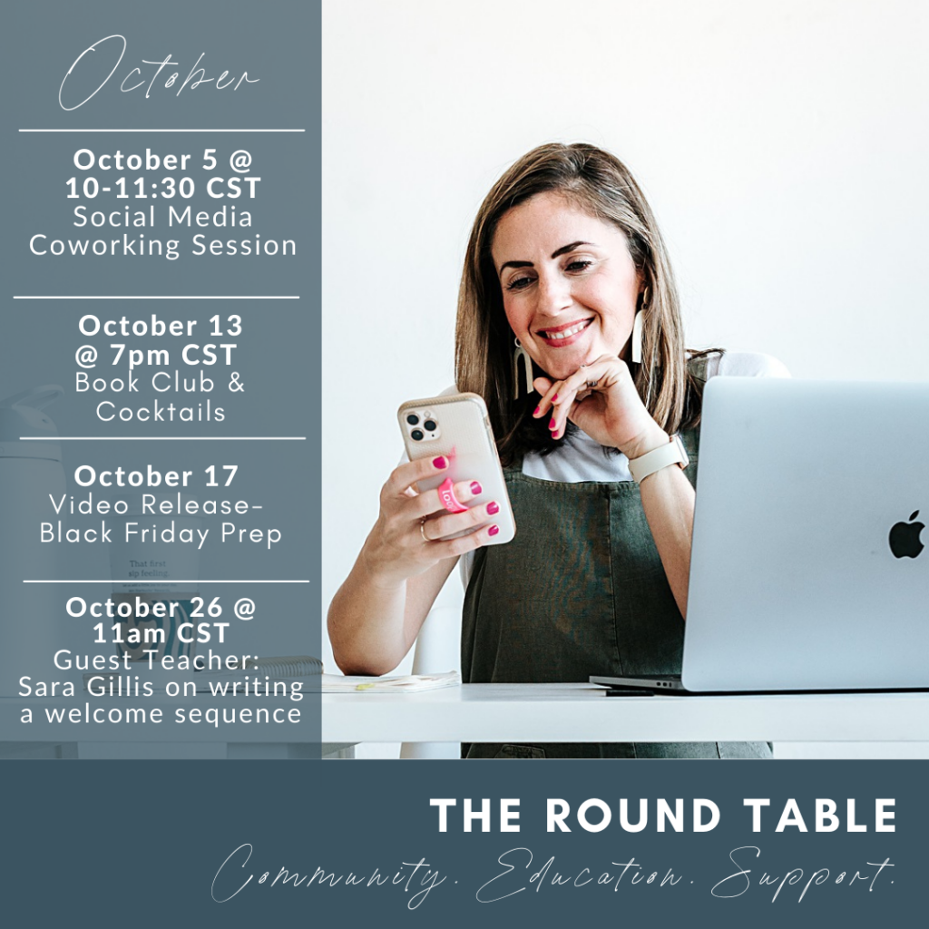 This is a look at an example schedule from a past month inside the membership group for female photographers, the round table