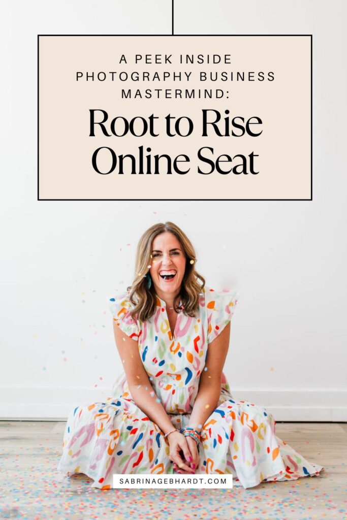 photography business coach sabrina gebhardt wearing a colorful dress discussing the root to rise mastermind